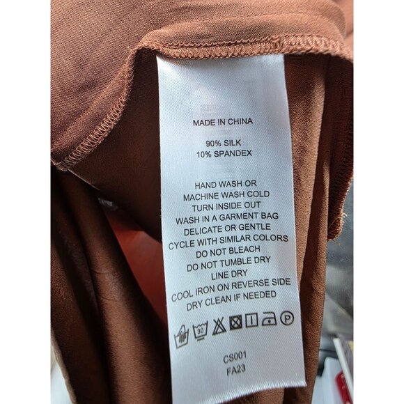 Quince Washable Stretch Silk Midi Shirt Dress Copper Brown M FLAWS - Picture 6 of 7